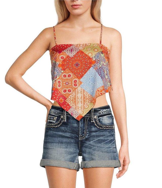 Honey & Sparkle Patchwork Bandana Print Hanky Hem Tie Back Smocked Scarf Top Product Image