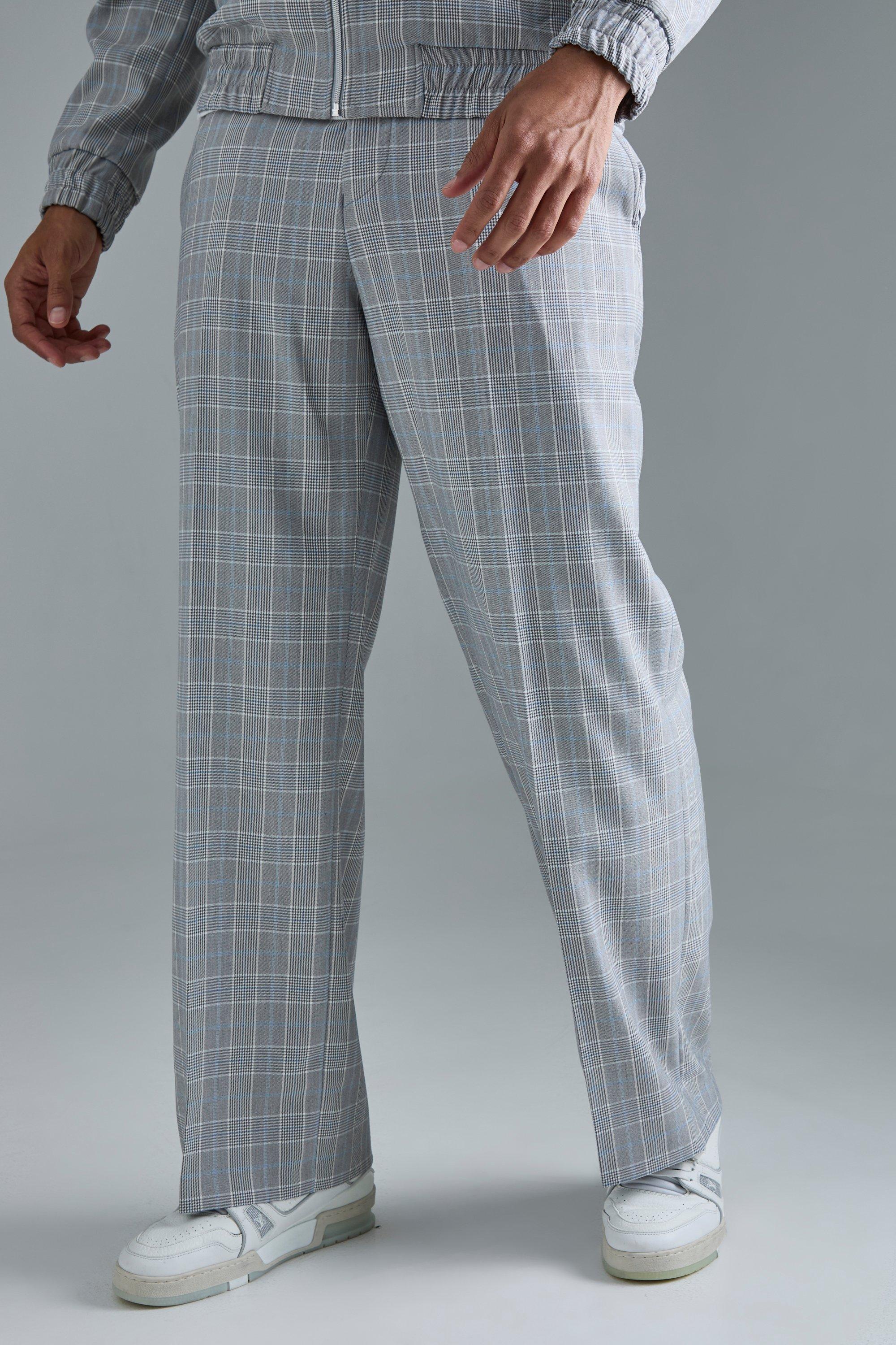 Check Tailored Wide Leg Trousers | boohooMAN USA Product Image