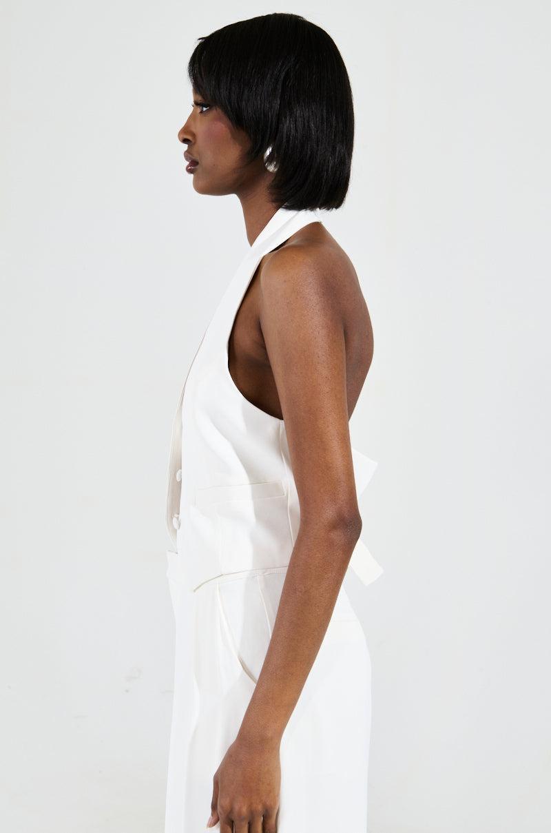 AMBROSIA CROPPED HALTER VEST IN WHITE Product Image