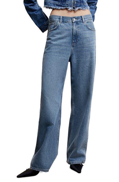 MANGO High Waist Distressed Hem Wide Leg Jeans Product Image