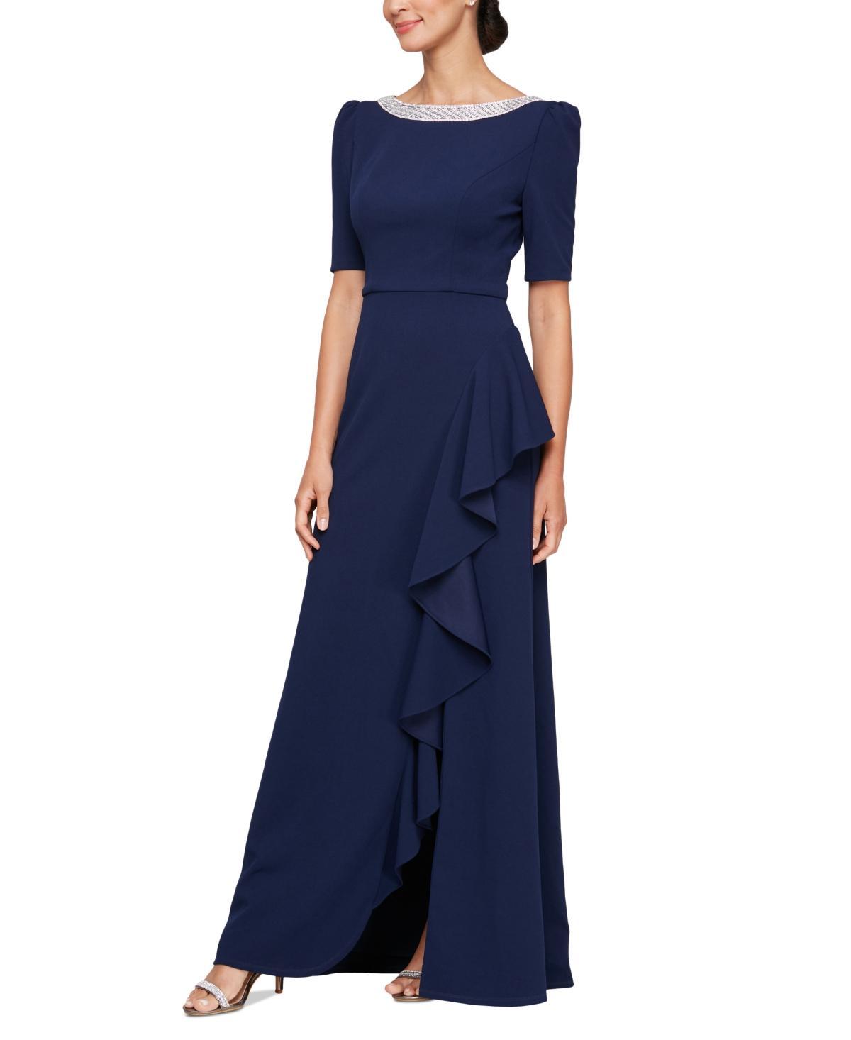 Alex Evenings Womens Embellished-Neck Ruffle Gown Product Image