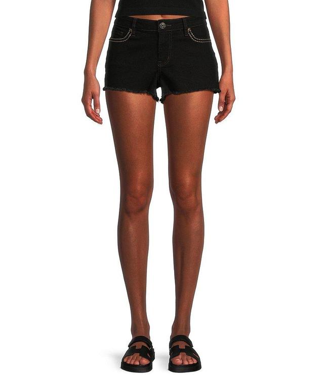 YMI Jeanswear Mid Rise Contrast Stitched Frayed Hem Denim Shorts Product Image