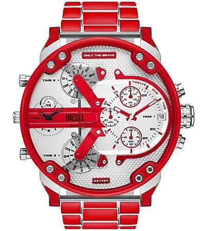 Diesel Mens Mr. Daddy 2.0 Chronograph Red Enamel and Stainless Steel Watch Product Image