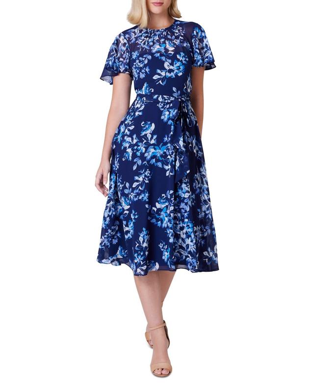 Jessica Howard Womens Belted Floral Chiffon Midi Dress Product Image