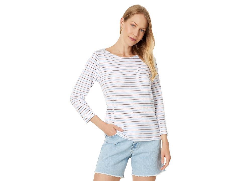 Lilla P 3/4 Sleeve Striped Boatneck (Burnt Sienna/Harbor) Women's Clothing Product Image