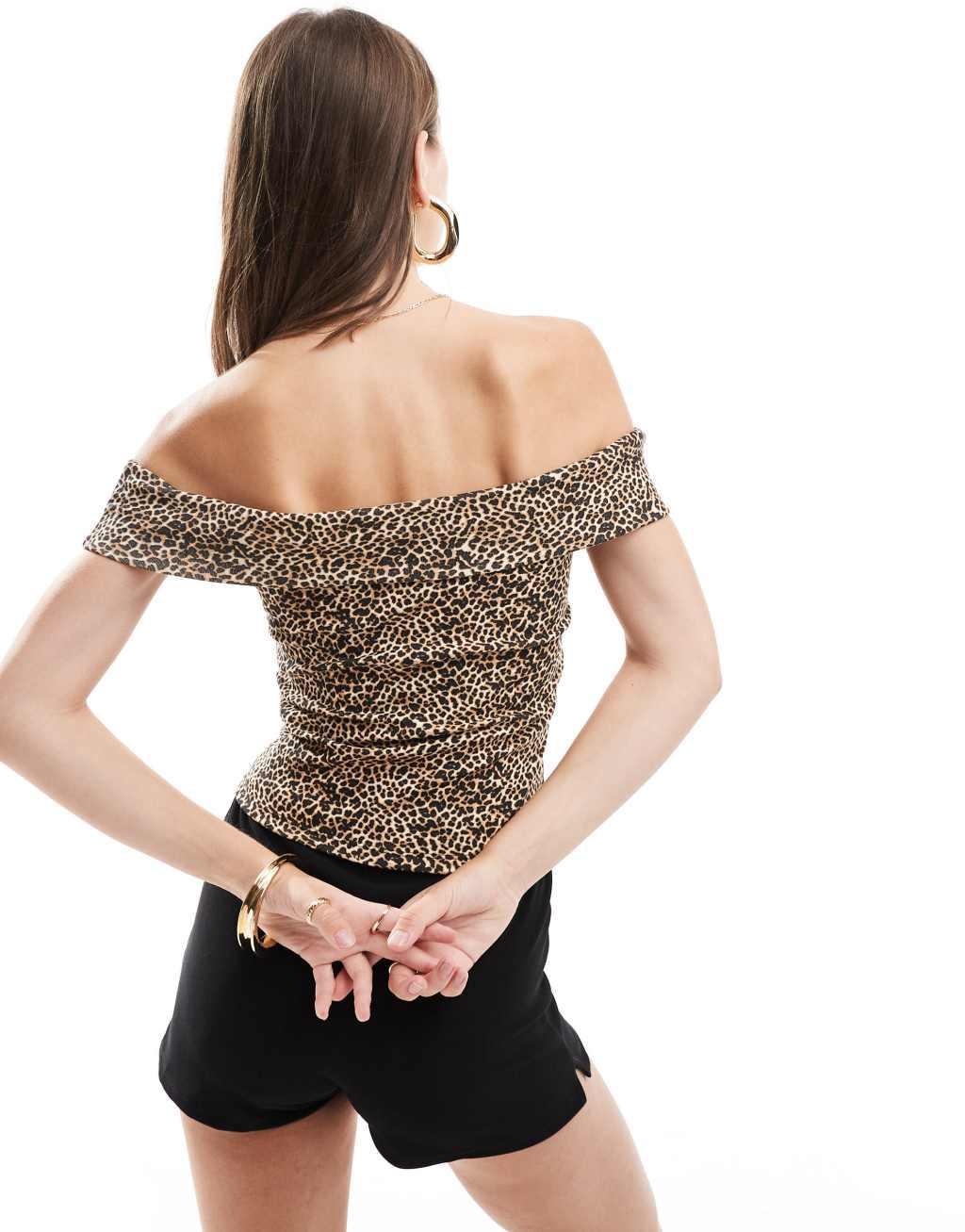 Stradivarius off the shoulder top in leopard print Product Image