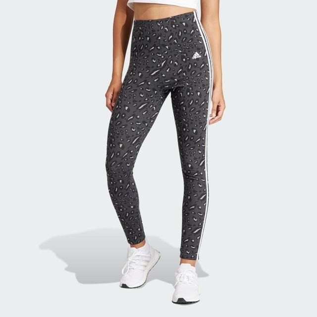 adidas Essentials 3-Stripes Animal Print Leggings Off White L Womens Product Image