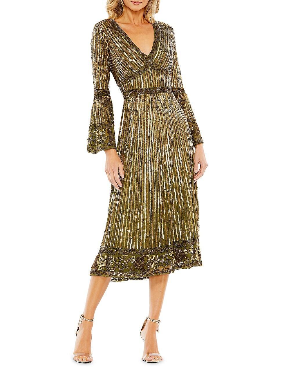 Mac Duggal Sequin Long Sleeve Midi Cocktail Dress Product Image