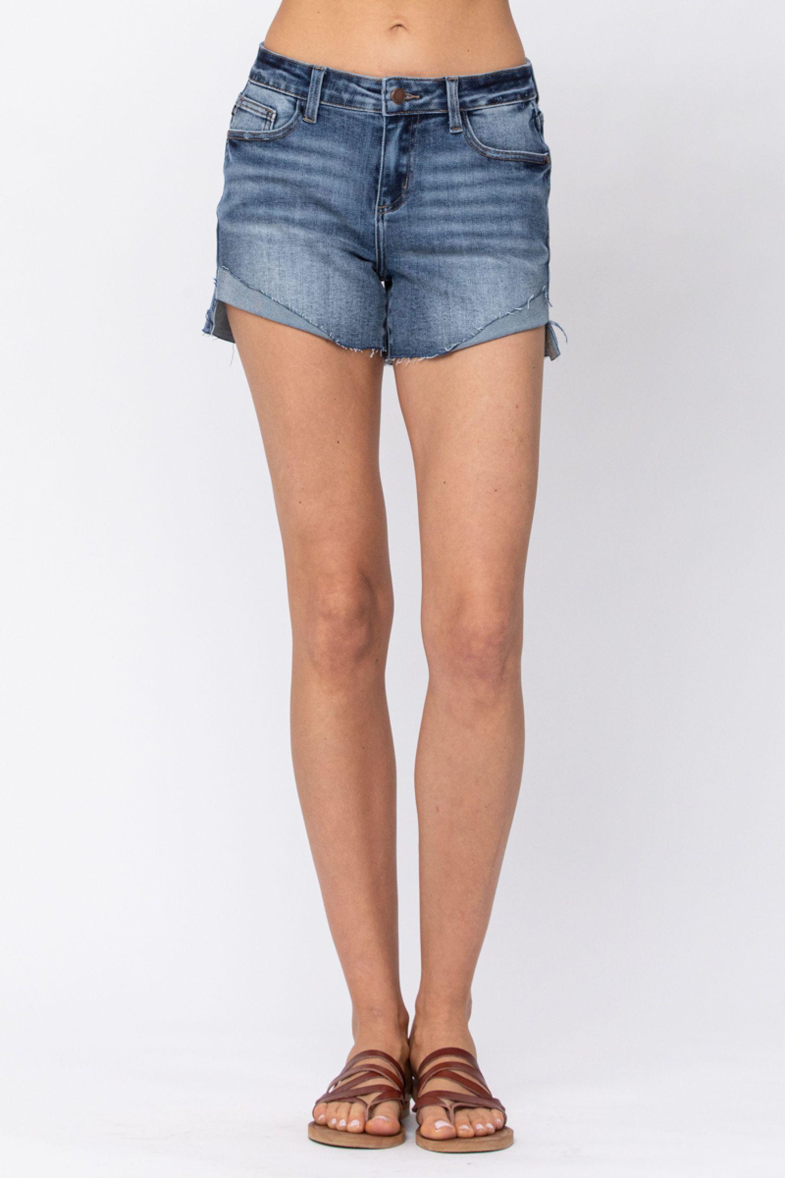 150019   Caren Mid-Rise Half-Cuffed Shorts by Judy Blue Product Image