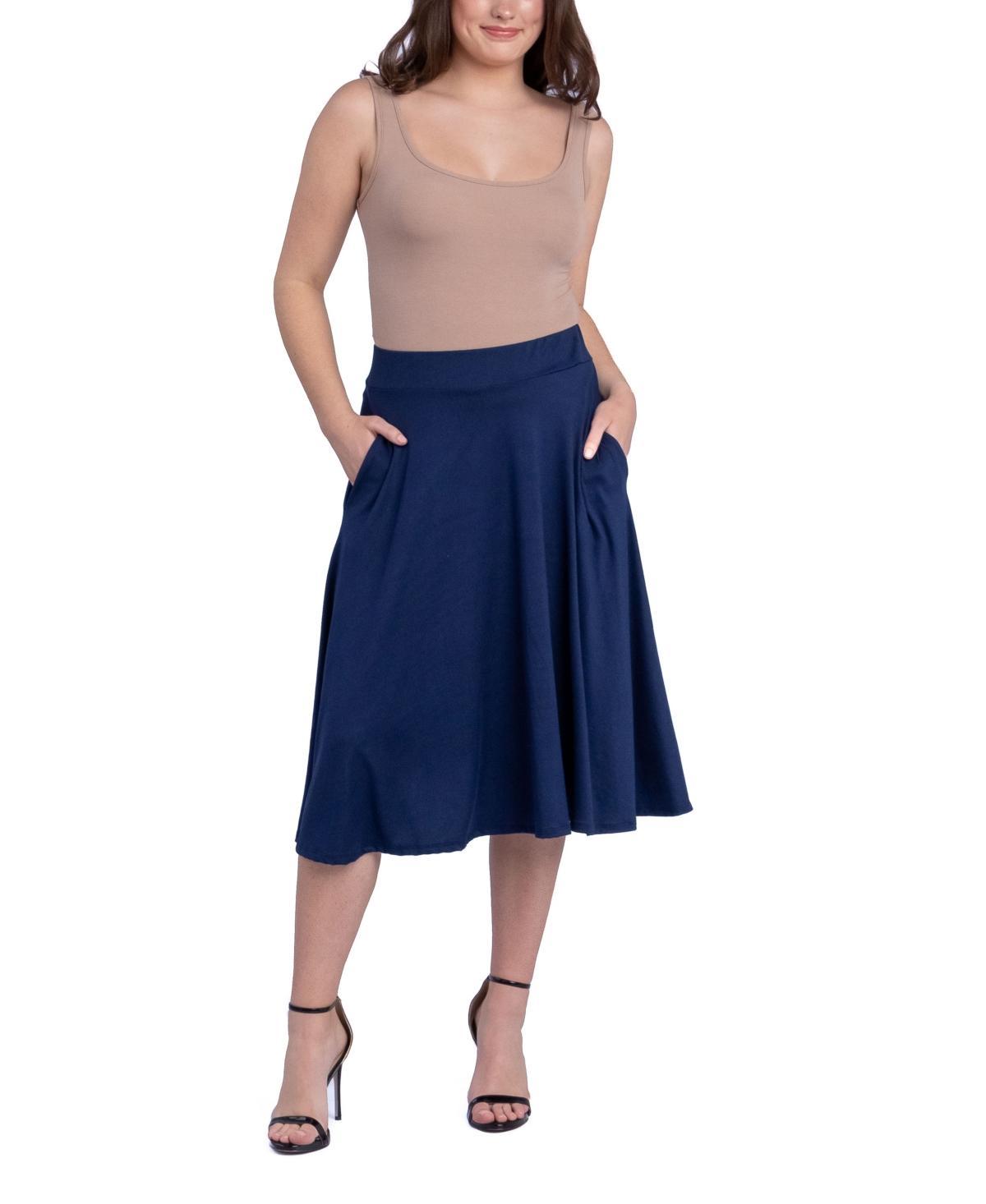 24Seven Comfort Apparel Womens Elastic Waistband Pocket Midi Skirt Product Image