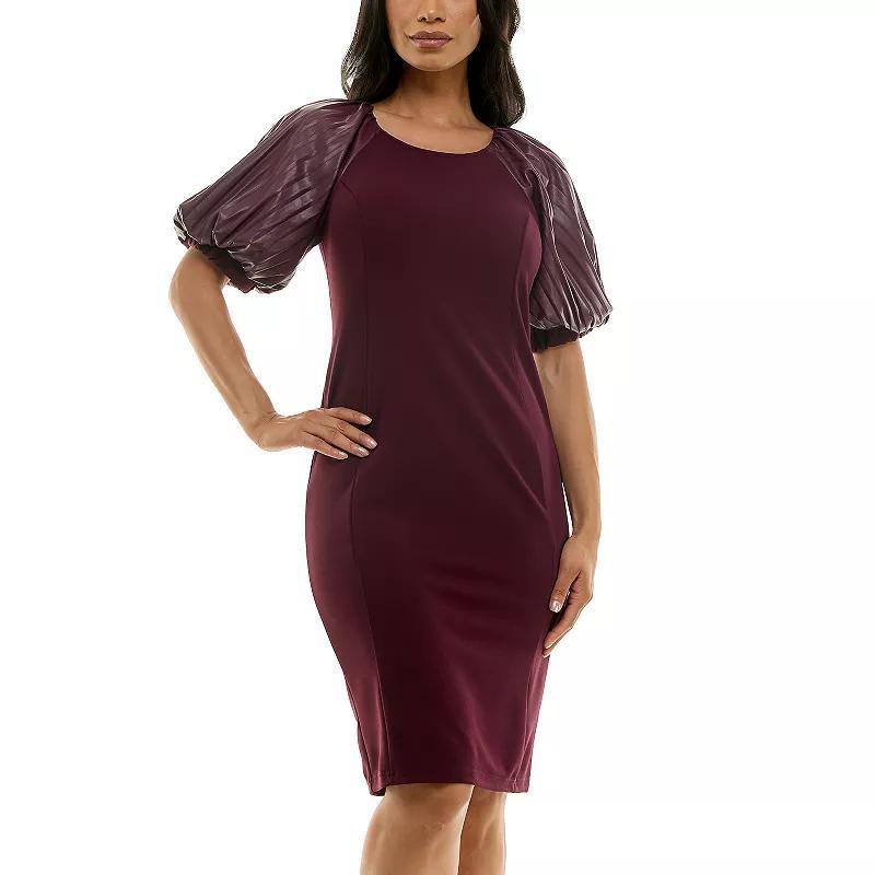 Womens Nina Leonard Pleat Puff Sleeve Sheath Dress Product Image