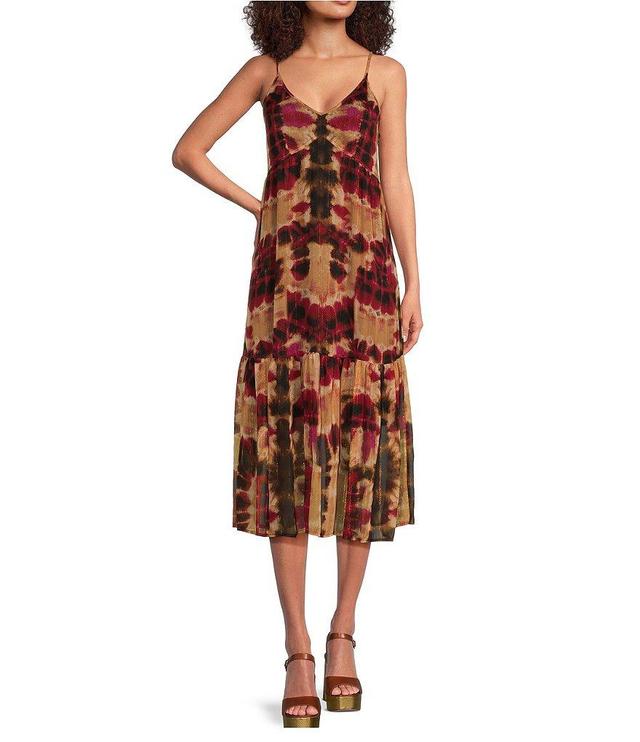 DKNY Printed Lurex V-Neck Sleeveless Midi Dress Product Image