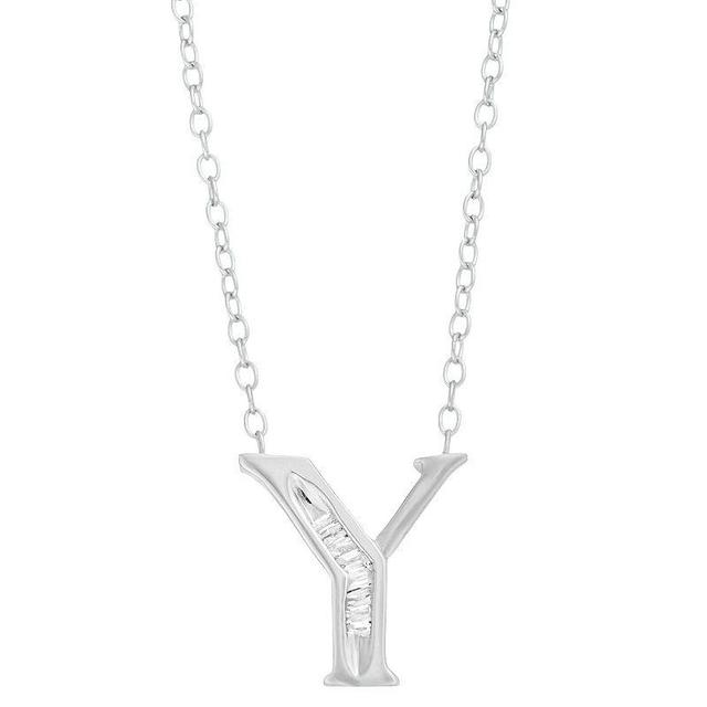 Sterling Silver Baguette Diamond Initial Pendant Necklace, Womens X Product Image