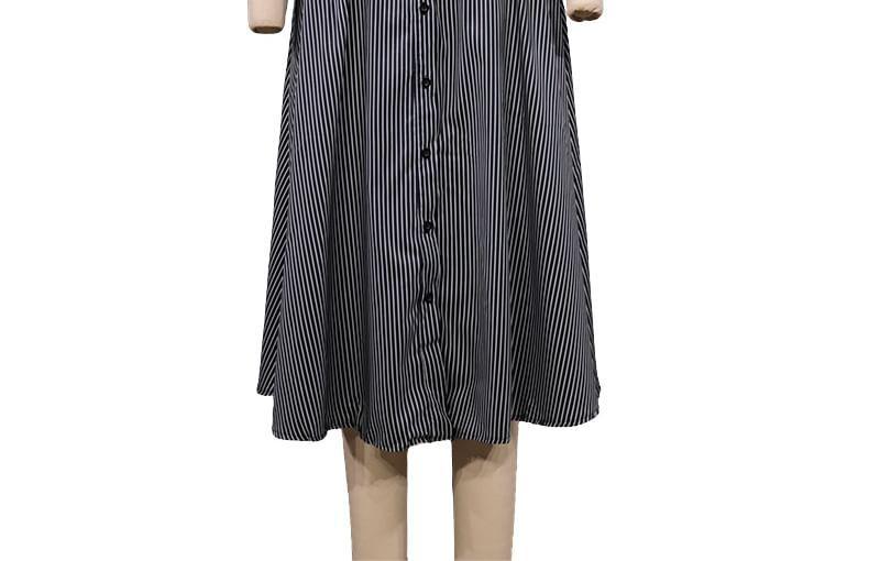 Set: Long-Sleeve Striped Shirt + Midi A-Line Skirt Product Image