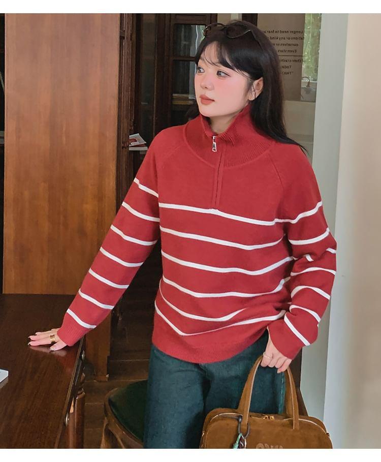 Long-Sleeve Striped Half-Zip Sweater Product Image