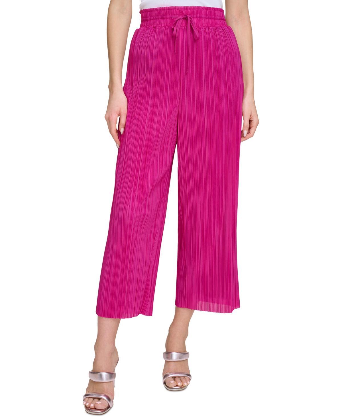 Dkny Womens High-Rise Cropped Wide-Leg Plisse Pants product image