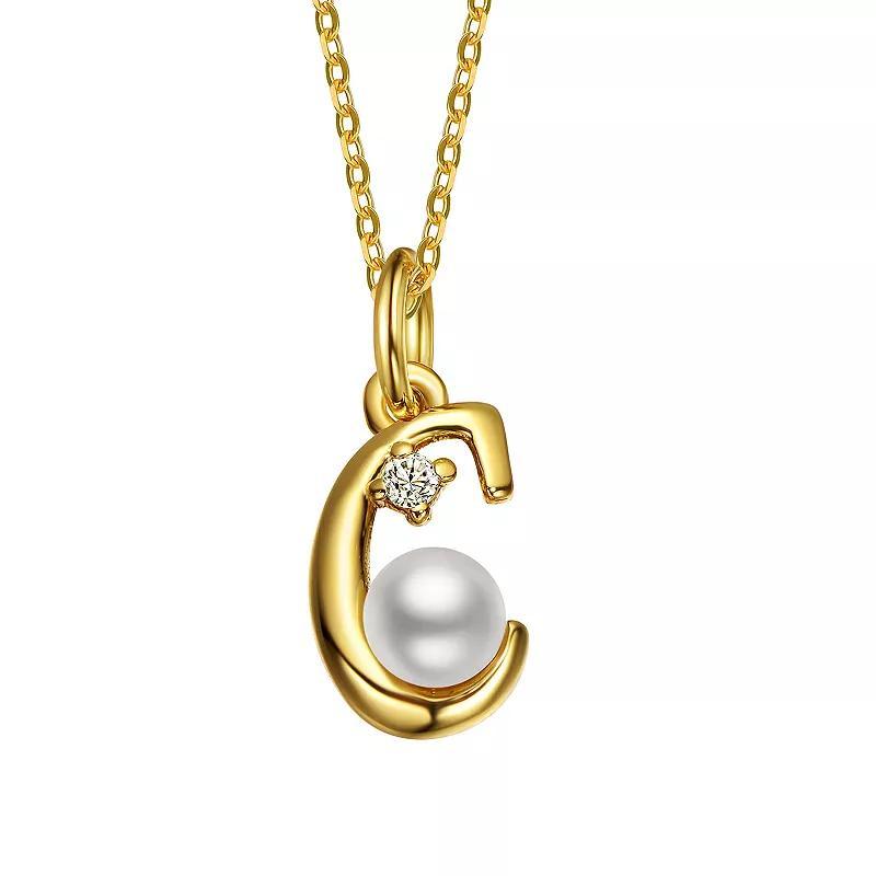 14k Gold Plated Simulated Pearl Initial Pendant Necklace, Womens Yellow Product Image