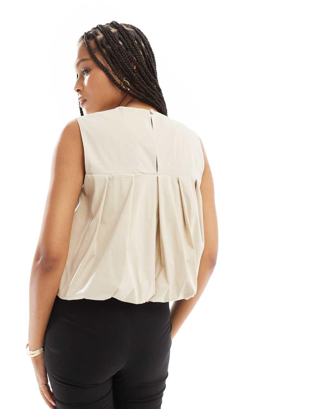 ASOS DESIGN sleeveless top with bubble hem in cream Product Image