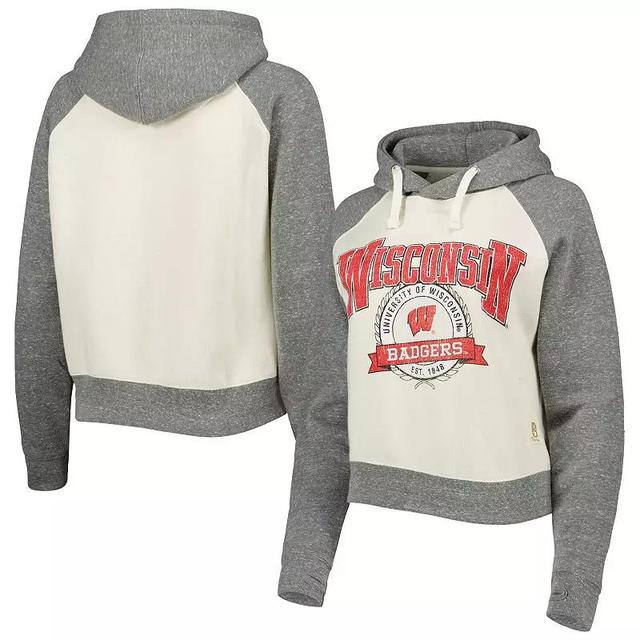 Womens Pressbox Cream/Heather Gray Wisconsin Badgers Cody Tri-Bend Raglan Pullover Hoodie Product Image