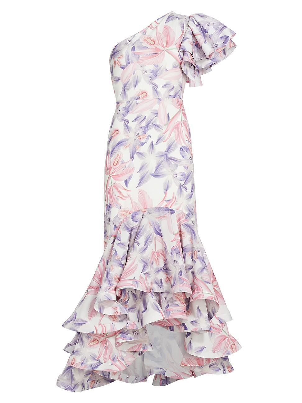 Womens Corocora Ruffled Floral One-Shoulder Maxi Dress Product Image