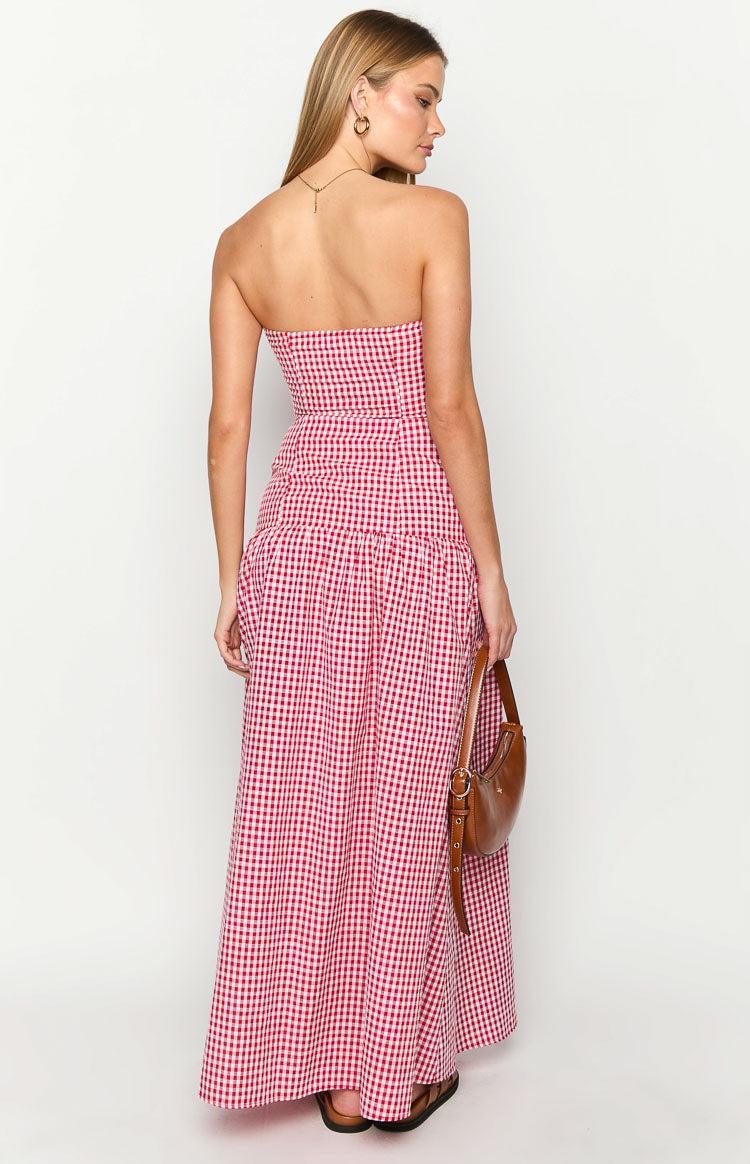 Angela Red Gingham Maxi Dress Product Image