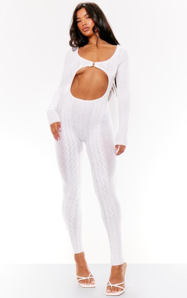 Cream Cable Knit Extreme Cut Out Jumpsuit Product Image