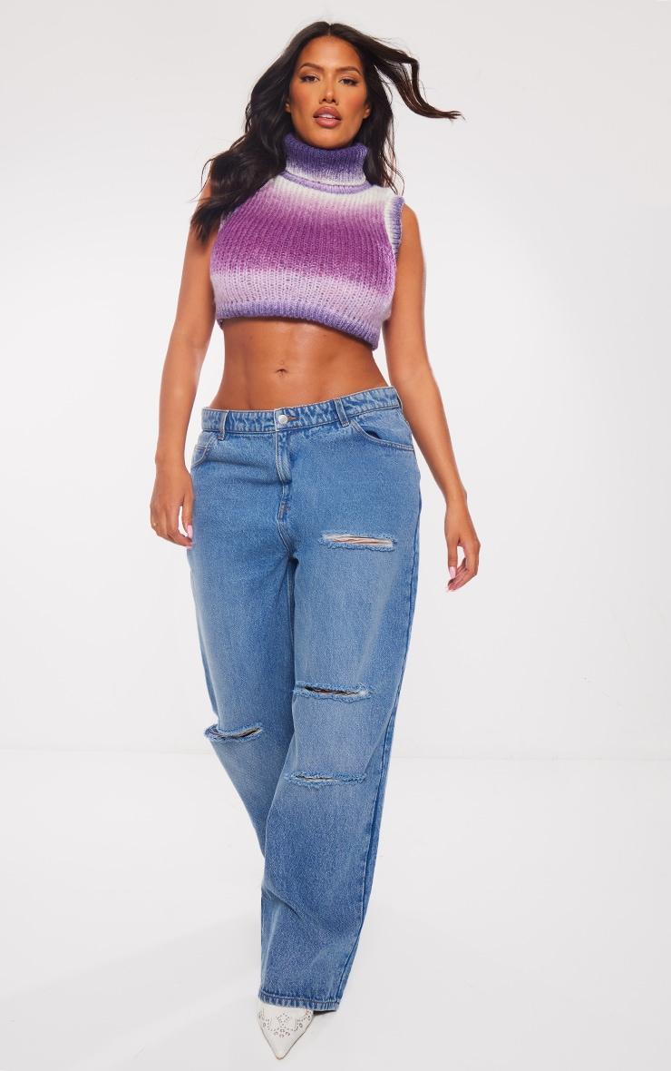  Shape Dark Purple Ombre Knit Cropped Sleeveless Sweater Product Image