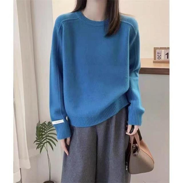 Round Neck Plain Sweater Product Image