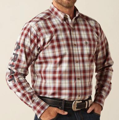 Ariat® Men's L/S Red/Navy Plaid Pro Series Oscar Classic Fit Button Shirt Product Image