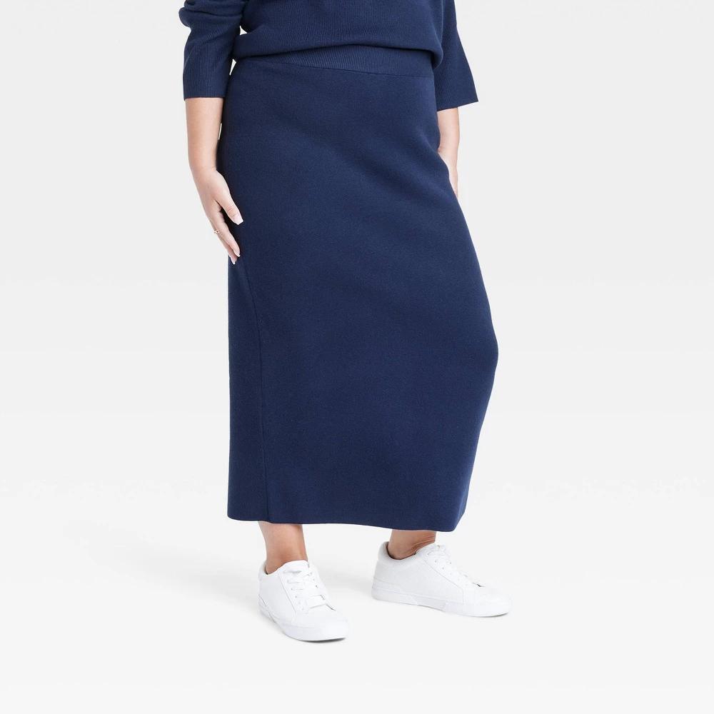 Womens Cozy Knit Midi Sweater Skirt - A New Day Navy XXL Product Image