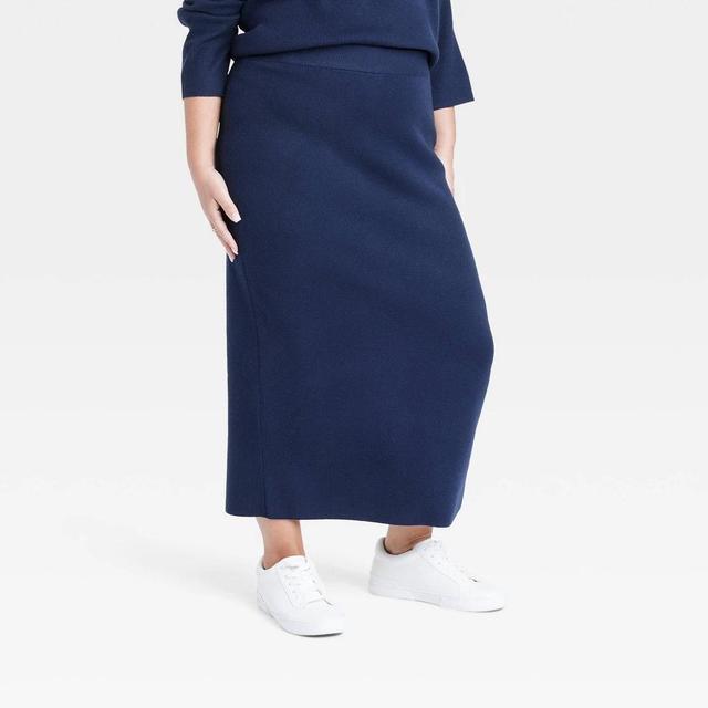 Womens Cozy Knit Midi Sweater Skirt - A New Day Navy 1X Product Image