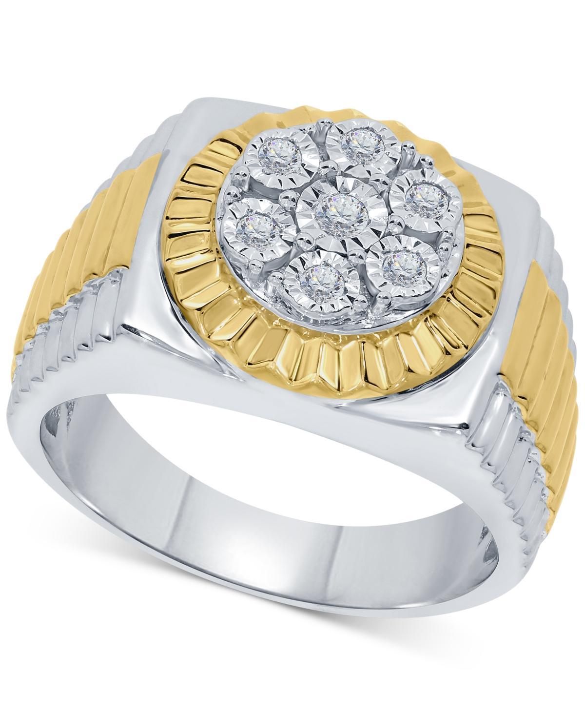 Mens Diamond Two-Tone Cluster Ring (1/5 ct. t.w.) in Sterling Silver & 18k Gold-Plate Product Image