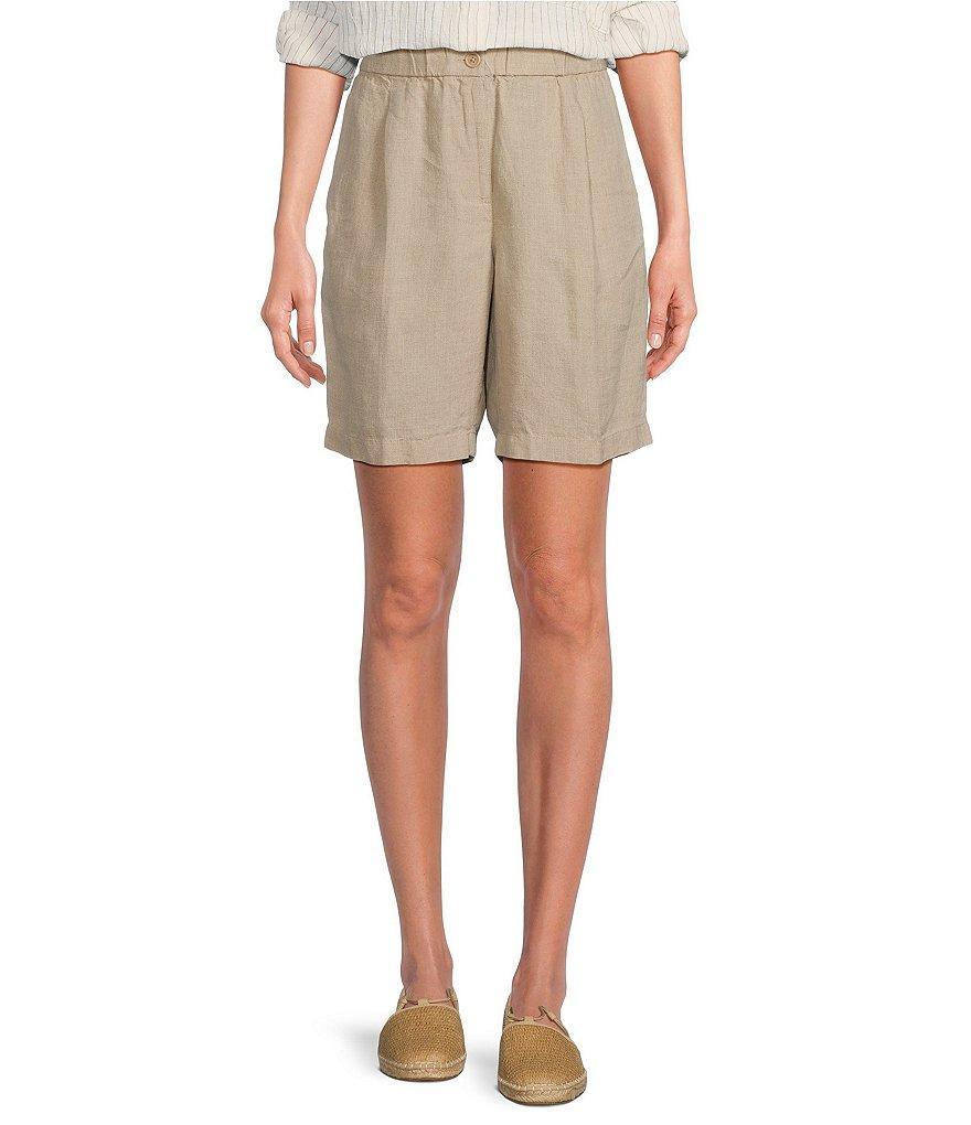 Eileen Fisher Organic Linen Elastic Waist Flat Front Shorts Product Image