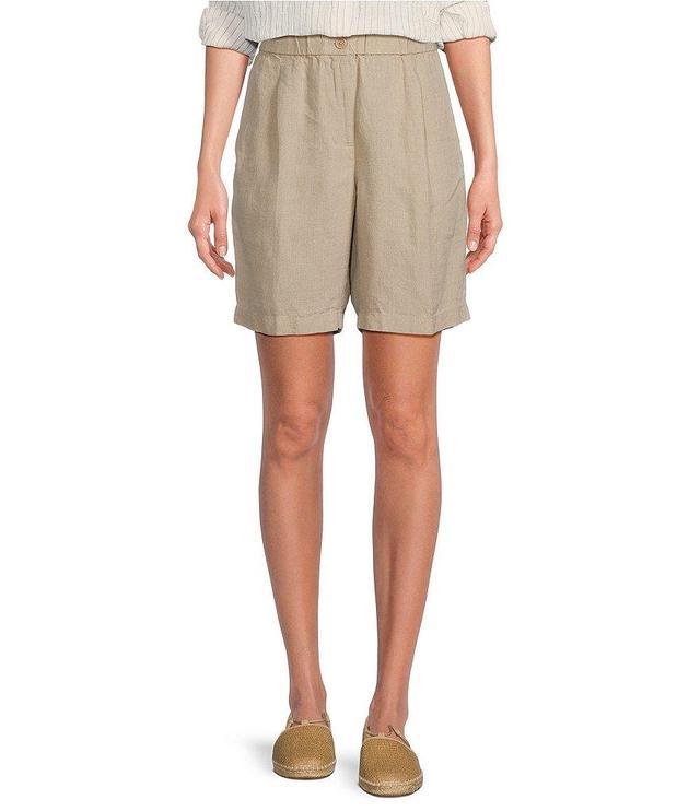 Eileen Fisher Organic Linen Elastic Waist Flat Front Shorts Product Image