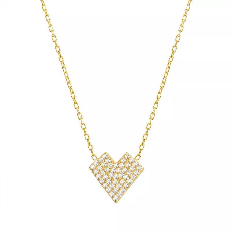 Main and Sterling Gold Over Silver Cubic Zirconia Heart Necklace, Womens Gold Tone Product Image