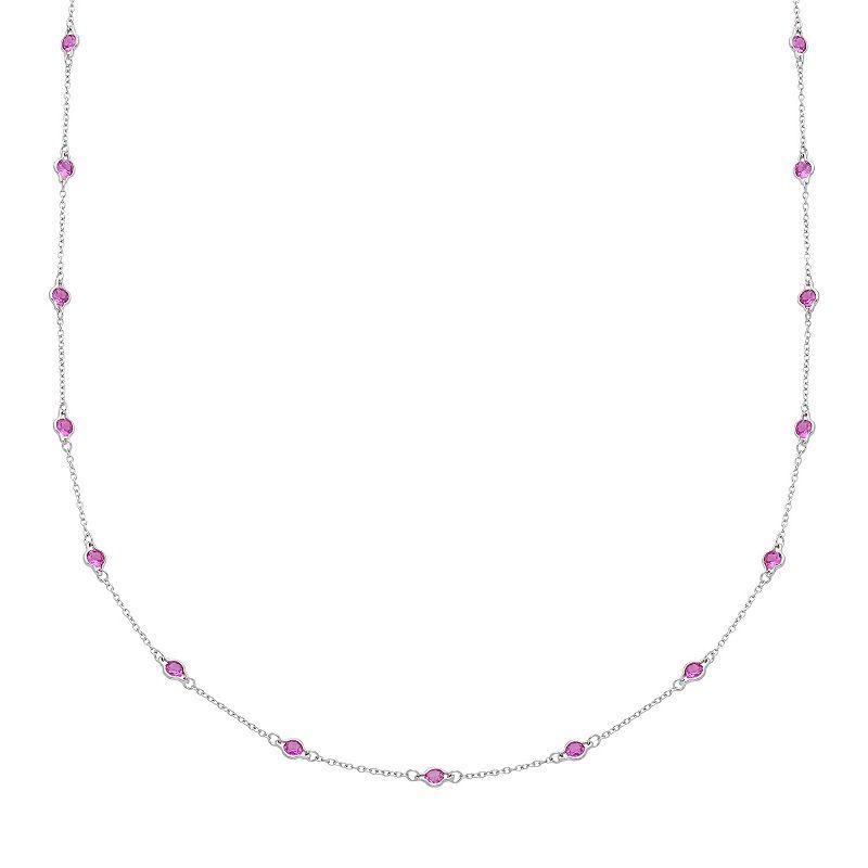 Sterling Silver Lab-Created Pink Sapphire Long Station Necklace, Womens Product Image