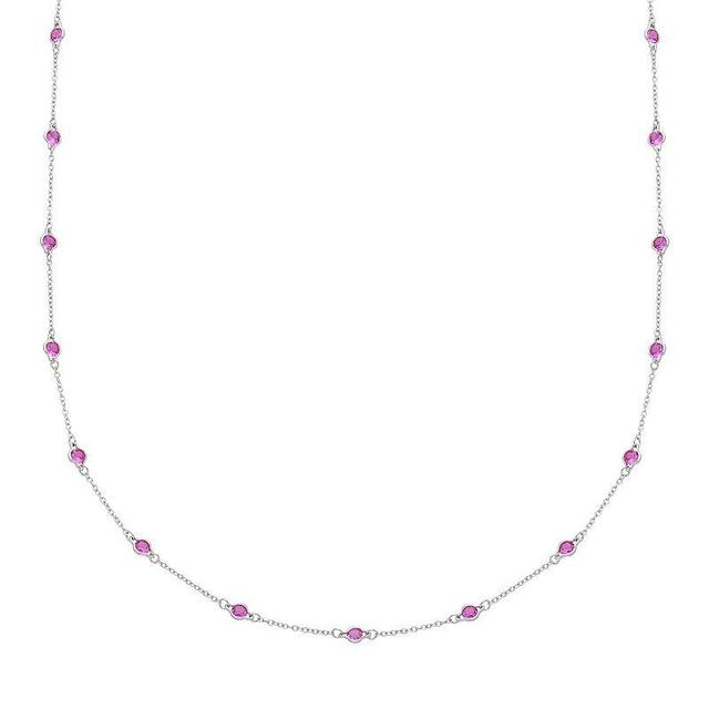 Sterling Silver Lab-Created Pink Sapphire Long Station Necklace, Womens Product Image