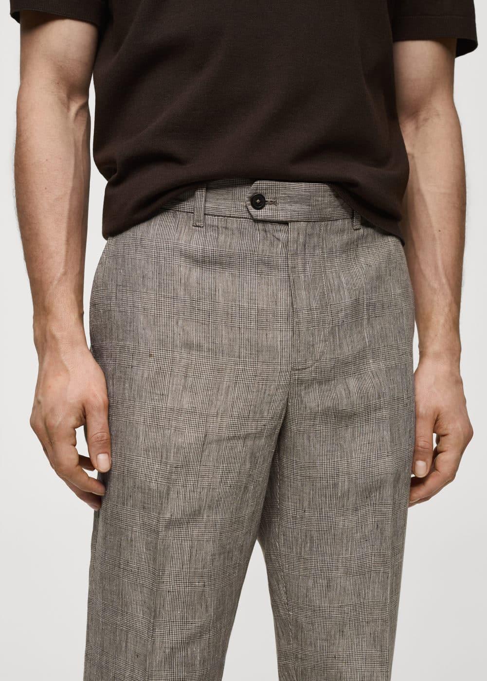 Mango Mens 100% Linen Prince Of Wales Check Trousers Product Image