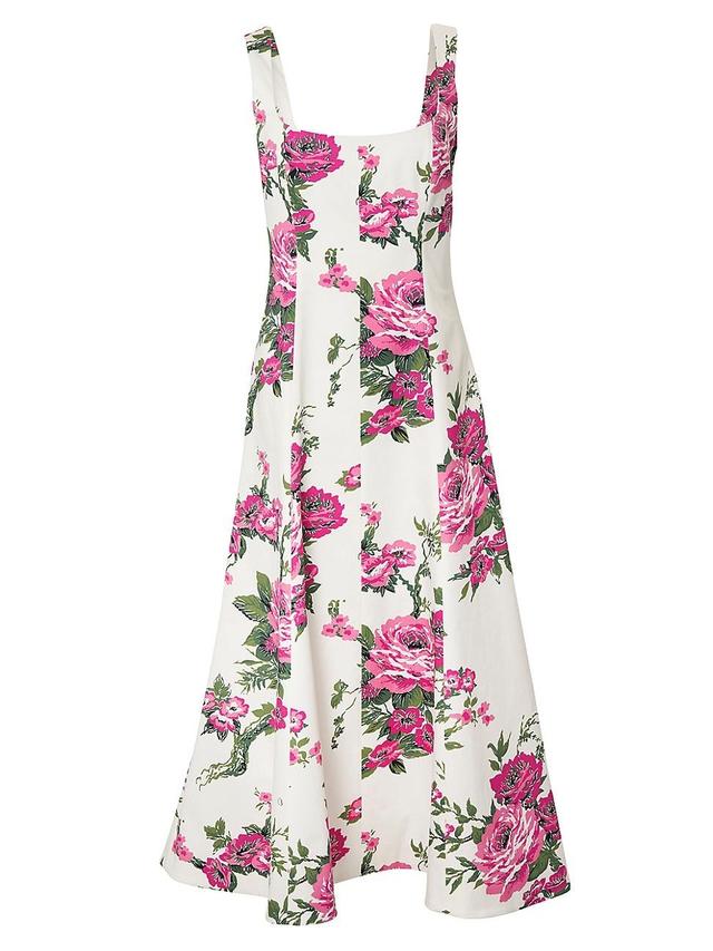 Carolina Herrera Floral Sleeveless Stretch Cotton Midi Dress Product Image