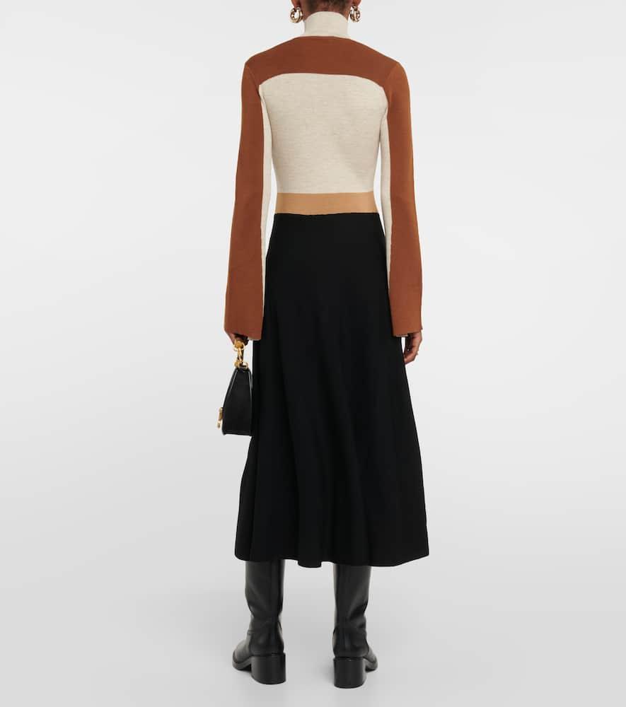 Color-block Wool Midi Dress In Neutrals Product Image