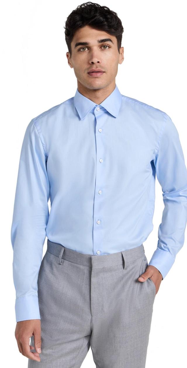 Slim-fit Shirt In Easy-iron Cotton-blend Poplin In Light Blue Product Image