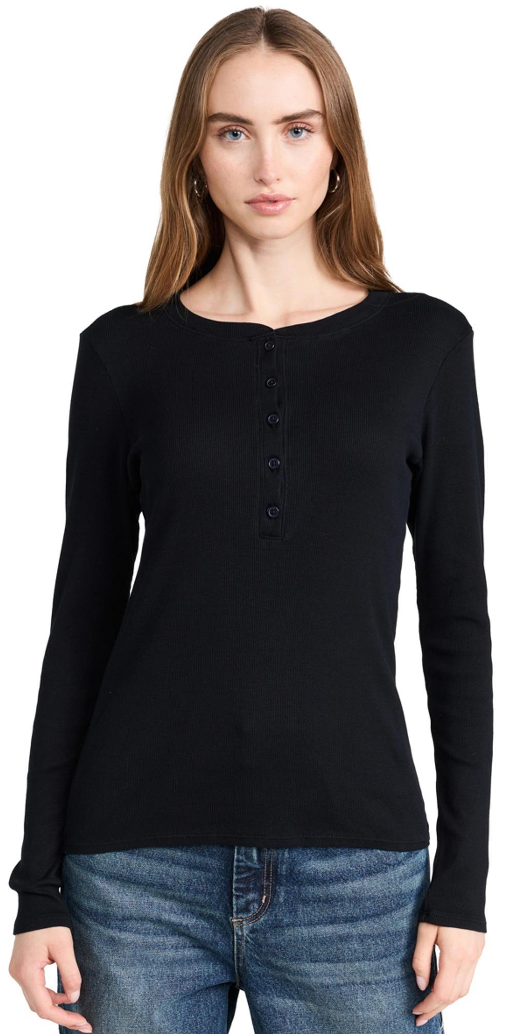 NILI LOTAN Jordan Henley Long-sleeve T-shirt In Jet Black Product Image