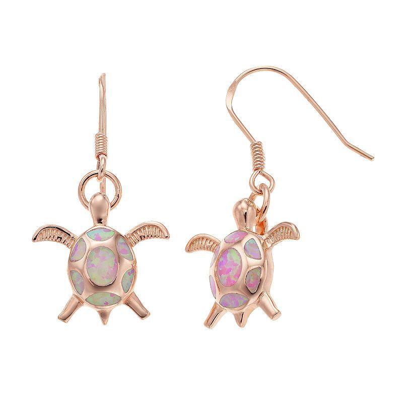 14k Rose Gold Over Silver Lab-Created Pink Opal Turtle Drop Earrings, Womens, Pink Tone Product Image