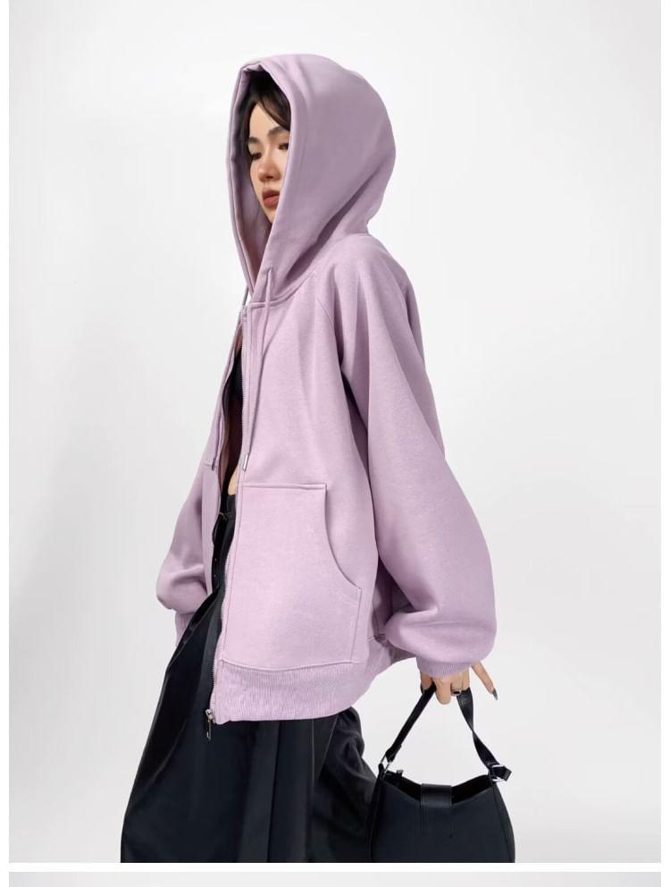 Plain Zip-Up Hoodie Product Image