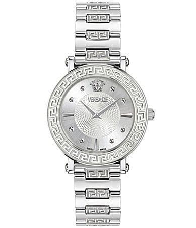 Versace Womens Greca Sphere Analog Stainless Steel Silver Tone Bracelet Watch Product Image