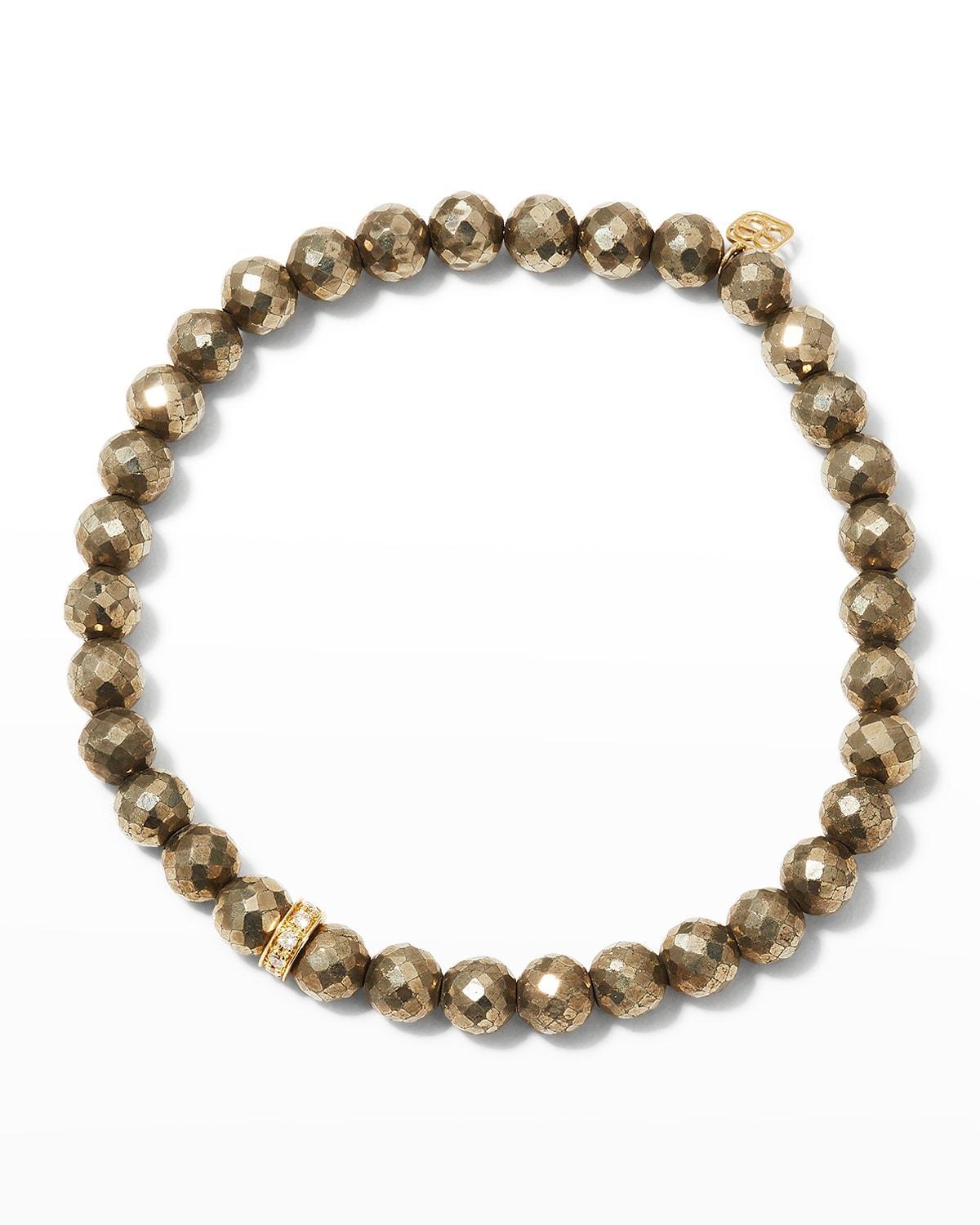 Mens Pyrite Beaded Bracelet w/ Diamonds Product Image