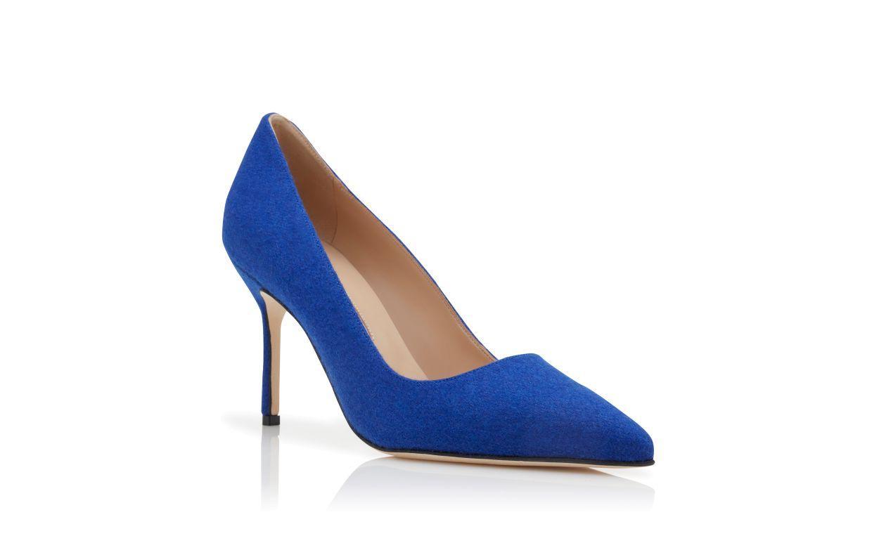 BB 90 Blue Wool Pointed Toe Pumps Product Image