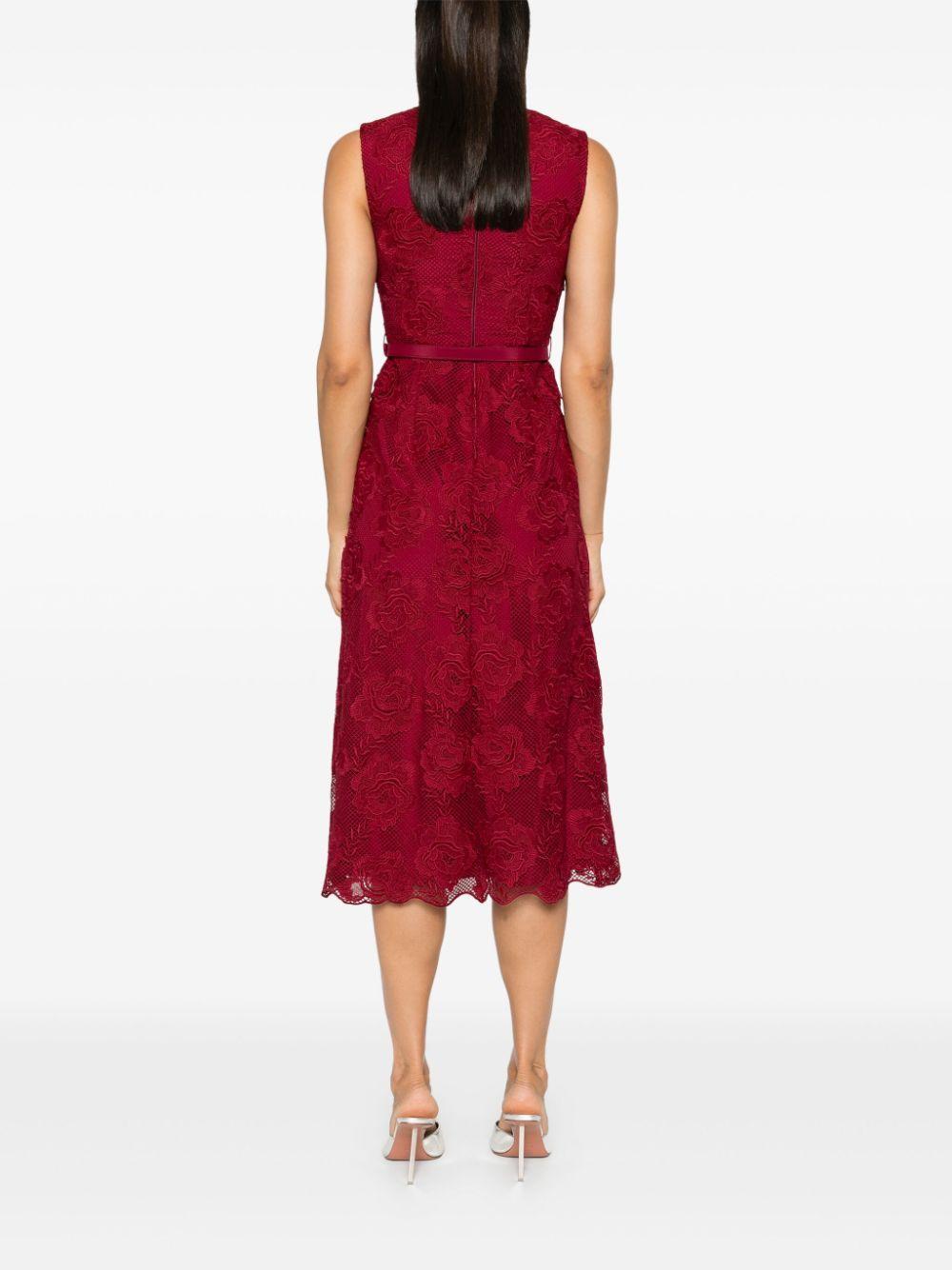 Crystal-buttons Lace Midi Dress In Red Product Image