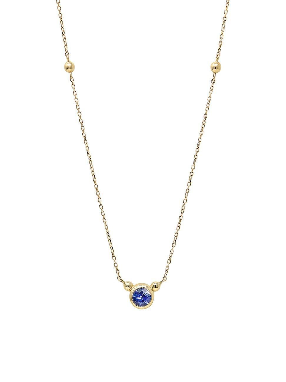 Anzie Sapphire Bezel Solitaire Pendant Necklace in 14k Gold, 14 + 2 extender (Also in Moonstone) Product Image