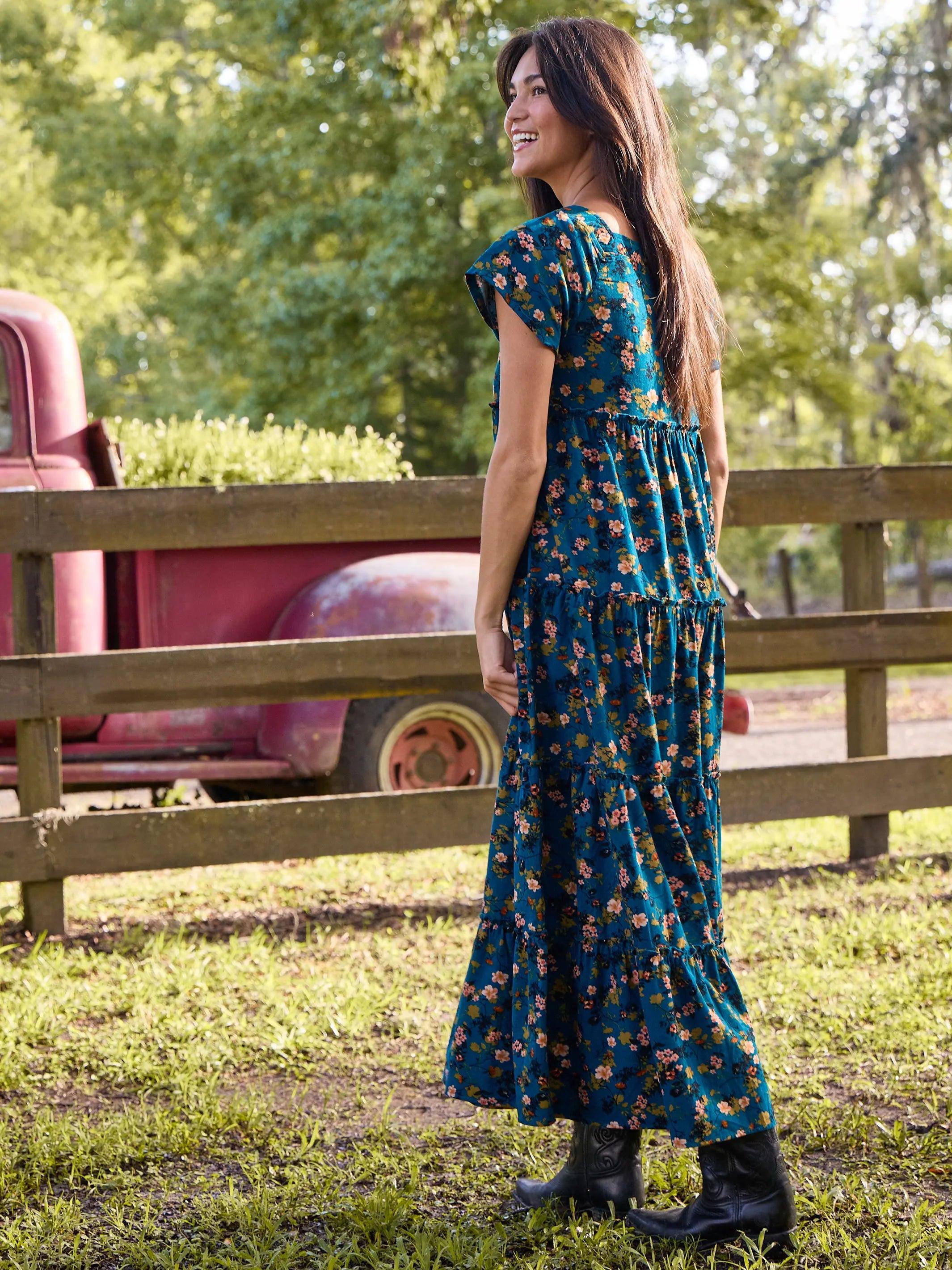 Berkley Corduroy Maxi Dress - Dark Turquoise Ditsy Product Image